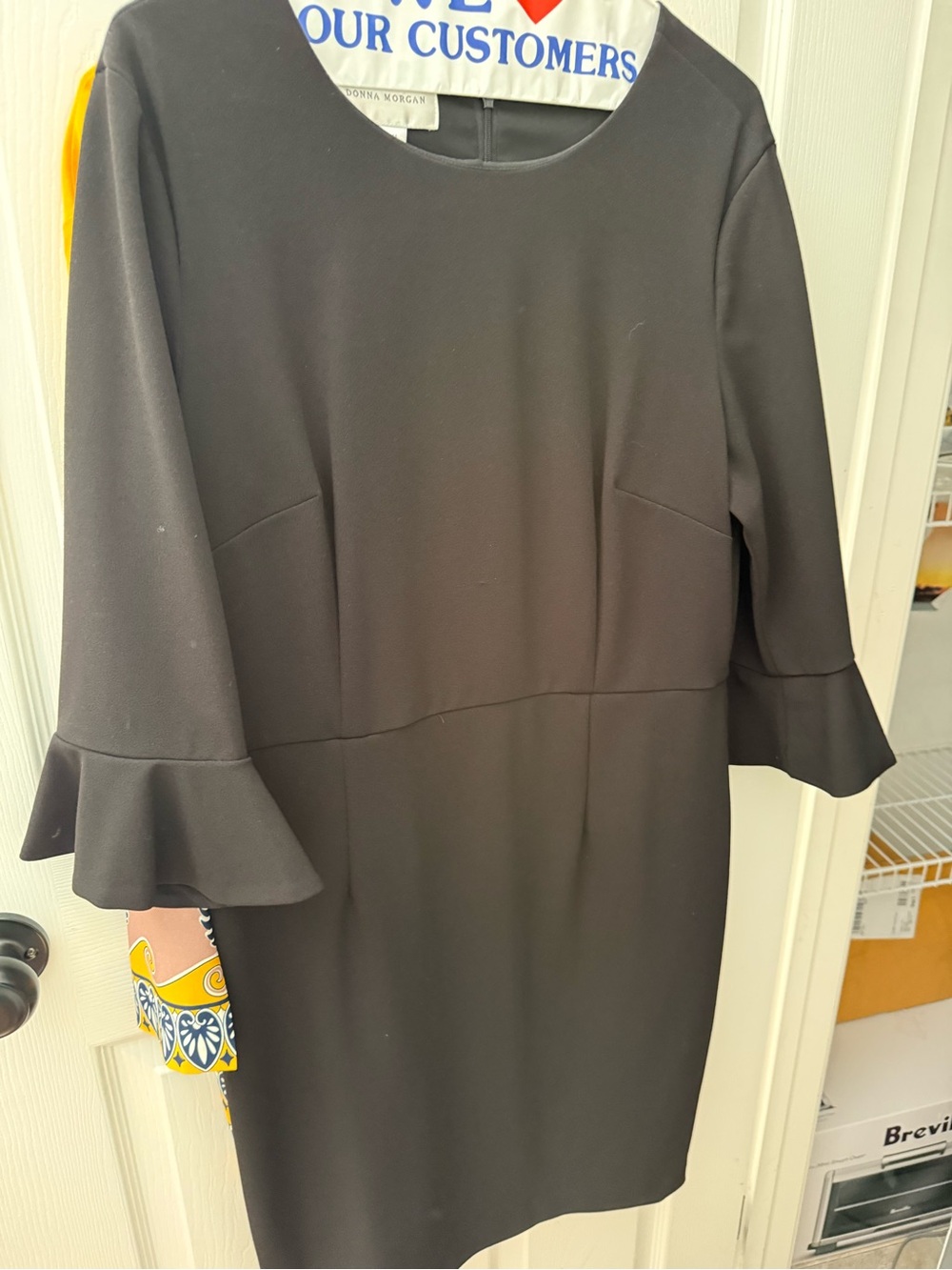 Donna Morgan Black Midi Dress with Ruffle Bell Sleeves
